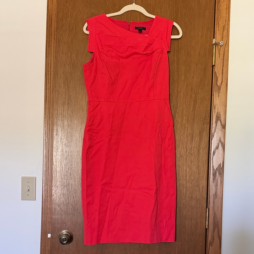 J. Crew Bright Red Sleeveless Sheath Midi Dress
